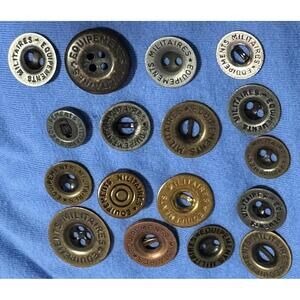 Vintage Equipments Militaires Buttons French Military Metal WWII Era- Lot Of 17